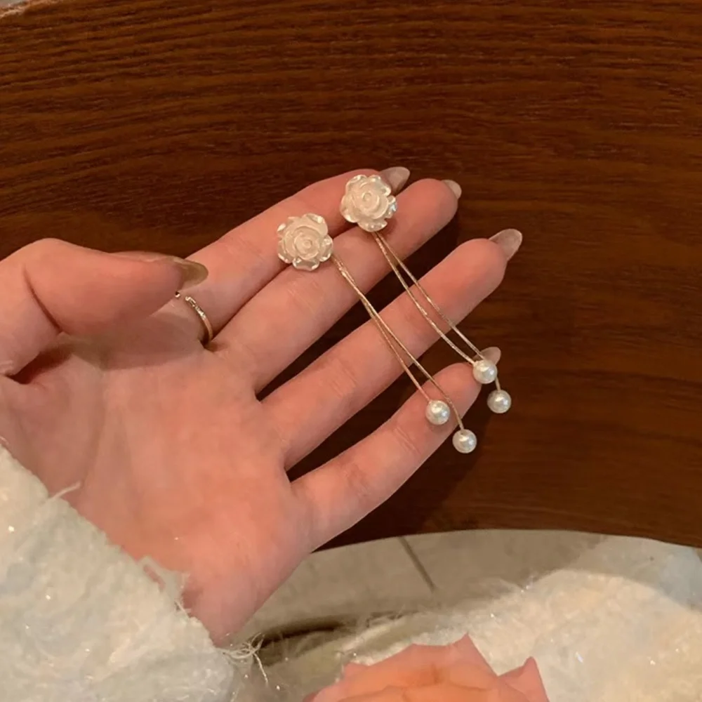 Pearl Flower Gold 18k plated drop long earrings